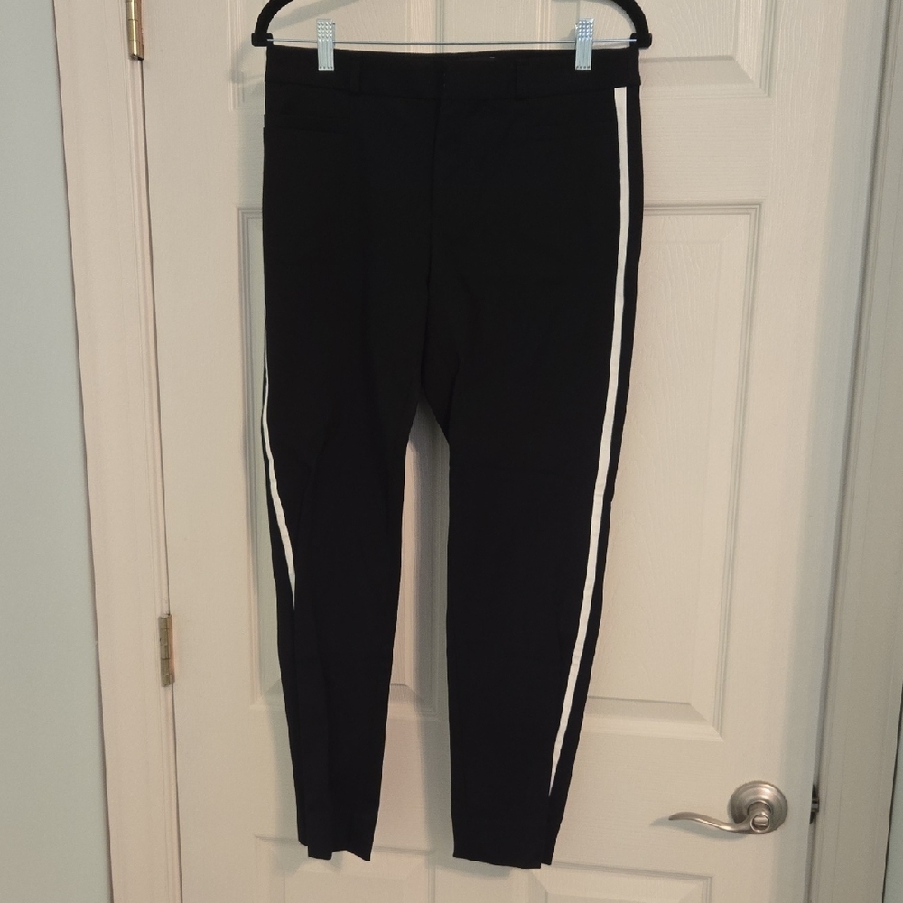 Banana Republic Black and White Striped Ankle Skinny Pants